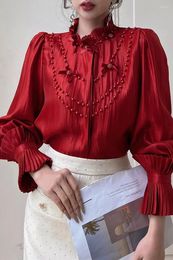 Women's Blouses DABUWAWA Tienda Vestidos Elegantes Para Mujeres Embroidered Flares Shirts & Wrinkling Tierred Stand Tops Y2k DA1AST007