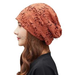 Beanie/Skull Caps New Bonnet for Women Hollow Big Flower Skullies Hat Summer Breathable Sun Hats Street Fashion Women Beanies Cap d240429