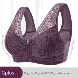 Bras Soft cotton cup front zippered underwear breathable womens stl free ring vest lace large bra Y240426