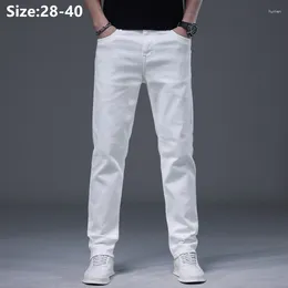 Men's Jeans Summer White Men Thin Plus Size 38 40 Straight Elastic Cotton Lightweight Fit Male Stretched Denim Pants Cowboy Trousers