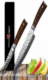 GRANDSHARP Chef Knife Set 2 pcs Chef Paring Knife Japanese Damascus Stainless Steel vg10 Japanese Damascus Professional Kitchen Kn8296584