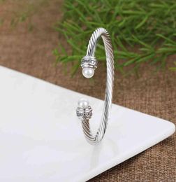 Pearl Bangle Bracelets Designer Bracelet Charm Fashion ed Wire Cable Jewellery Women Braided Men Copper Imitation Jewelrys 5mm4979207