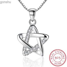 Pendant Necklaces 925 Sterling Silver Hollow CZ Five Point Star Pendant Necklace for Women 45cm Chain Necklace S Plata S-N204WX