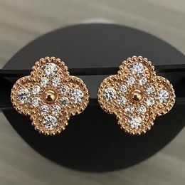 Charm Stud Ohrringe Zwei Blumen 4/Vier Blattklee Rückenmutter Schwung Sier Sier goldplattiert Titan Achate für Frauen Mädchen Valentinstag Hochzeit Schmuck