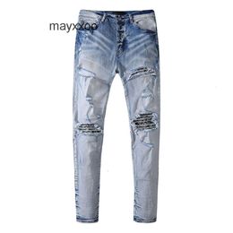 Spodnie amiirii fioletowe dżinsy męskie dżins 2024 Demin męska letnia marka mody dziura elastyczna Slim Fit Casual A189