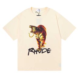 Fashion Rhuder Brand Designer Clothes Small Fashion Angeles Tiger Print Short Sleeve Tshirt Fashion Brand Mens Womens Loose Undercoat with 1:1 Logo