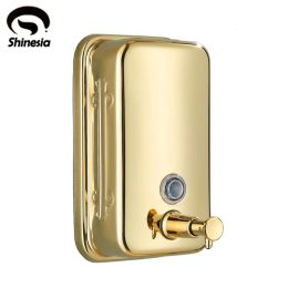 Set Shinesia 304 Stainless Steel Bathroom Liquid Soap and Shampoo Dispenser Gold Polished Wall Mounted Bathroom Accessories