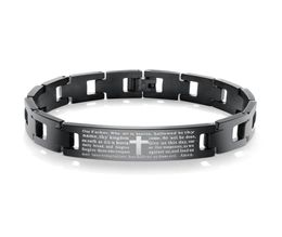 Men039s Black Biker Heavy Chain Lord039s Prayer Cross Bracelet in Stainless Steel7583276