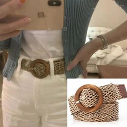 Belts Fashion Women Fake Straw Belt High Quality Wooden Buckle Casual Waistbelt Summer Cloth Lady Waistband