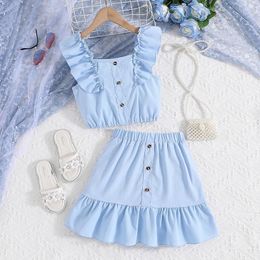 Clothing Sets 8-12Y Sweety Kids Girls Lace Skirt Set Sleeve Camisole With Elastic Waist A-line Summer Children's Outfit