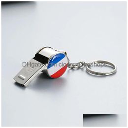 Party Favour National Flag Whistle Keychain Stainless Steel Football Match Souvenir Gift Outdoor Survival Tool New Drop Delivery Home G Dhlpm