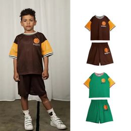24 European SpringSummer Mini MR Childrens Tshirt Shorts Tracksuit Basketball Football Breathable Mesh Surface 240426