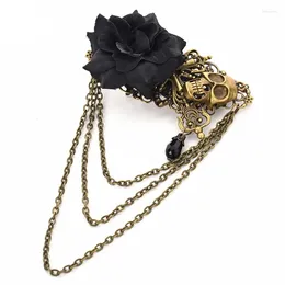 Brooches Handmade Vintage Fabric Flower Brooch Pin Crystal Steampunk Skull Tassel Chain Lapel Pins For Women Men Accessories Gifts