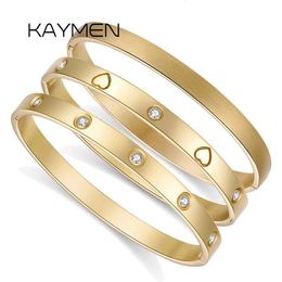 KAYMEN Real 316 Stainless Steel Love Friendship Bangle Cuff Bracelet for Women Men Unisex Statement 3300 240410