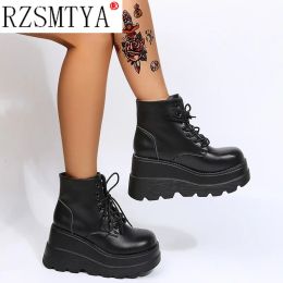 Boots Brand Design Street Cool Fashion Black Gothic Style Boots High Heels Platform Wedges Woman Shoes Casual Ankle Boots Big Size