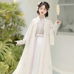 Ethnic Clothing Hanfu Trendy Song Dynasty-inspired Womens Summer Autumn Costume with Longgan Temple Long Shirt and Pleated Skirt