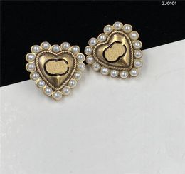 Vintage Pearl Love Charm Earrings Designer Double Letter Eardrops Women Elegant Studs Steel Seal Earring5262167