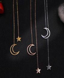 Gold Color Titanium Steel Star Moon Necklaces Pendants Fashion Statement Necklace Women Silver Neclace Colar Jewellery Chains1512221