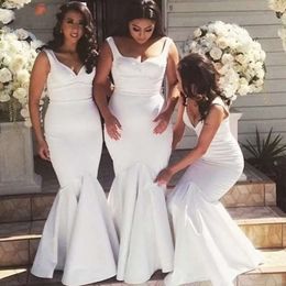 Custom Satin Bridesmaid Mermaid Straps Neckline Dresses Made Plus Size Floor Length Maid Of Honor Gown