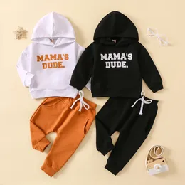 Clothing Sets Infant Suits Set Solid Hooded Sweater Baby Girls Boys Alphabet Print Tops And Pants Autumn Winter Costume Kids Fashion Clothes