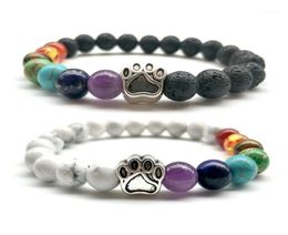 Dog Cat Print Charm Bracelet 7 Chakra Natural Black Lava Stone Bracelet men women Couple Creative Jewelry Gifts11195021