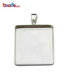 Beadsnice 925 Sterling Silver Square Pendant Base fit 25mm Cabochon Bezel Setting for DIY Jewelry Making ID267261540808