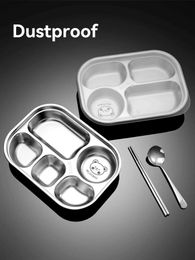 Bento Boxes 316 Stainless Steel Divided Dinner Plate With PP Dust Lid Student Kindergarten Lunch Box High-capacity Food Tray Container