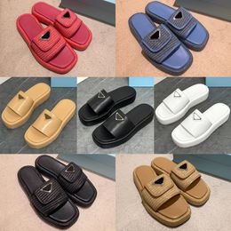 Designer Slippers Men Women Slides Gold Buckle Slip On Black Brown Pink Crochet Slider Women Casual Sandal Platform Wedges Straw Leather Platform Flip Flops EUR35-42