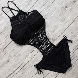 Women's Swimwear 2023 Sexy One Piece Swimsuit Backless Halter Beach Swimwear Crochet Bikini Bathing Suit 2021 Black Swimming Suit For Women d240429