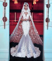 Designer Sexy Memaid Wedding Dress With Warp V Neck Bridal Gowns Floral Appliques Lace Dubai Wedding Party Gowns3841366