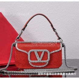 Genuine Diamond Valentyno Crossbody Designer Bag Square Crystal Bags Chain Vlogoo Top New Shiny 2024 Small Lady Event Leather Purse Womens Underarm WC9W