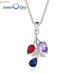 Pendant Necklaces Personalized Leaf Mother Necklace Customized DIY 3 Birthstone Pendant Necklace Womens Fashion Party Jewelry (JewelOra NE103301)WX