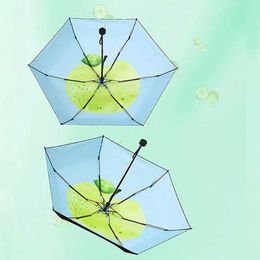 Umbrellas Green apple Small 6 Ribs Portable Sun UmbrellaBlack Coating Anti UV Green and fresh feeling Inner Printing Green apple