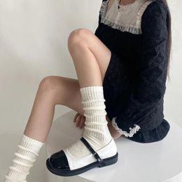 Women Socks Autumn Winter Knitting Cotton White Black Long Stockings JK Lolita Sweet Girls Kawaii Cute Ruffle