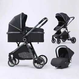 Strollers# High view bidirectional push-pull car 3-in-1 foldable four-wheel travel cart luxury multifunctional Q240429