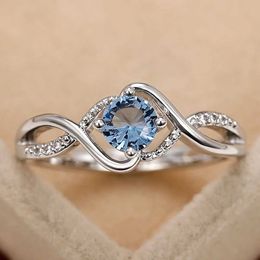 Band Rings Huidan 2022 Modern Design Womens Wedding Band Charming Blue Cubic Zirconia High Quality Silver Decorative Jewelry J240429