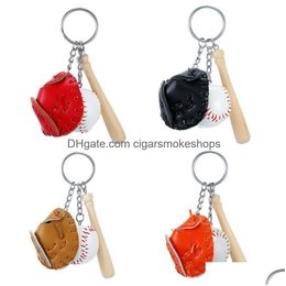 Party Favour Mini Three-Piece Baseball Glove Wooden Bat Keychain Sports Car Key Chain Keyring Gift For Man Drop Delivery Home Garden Fe Dh8Uc