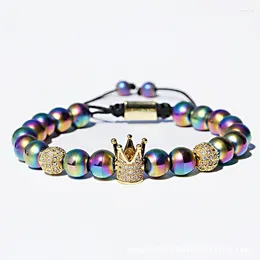 Strand Crown Braid Bracelet For Men And Women 8mm Colorful Stone Adjustable Bead Jewelry Gift