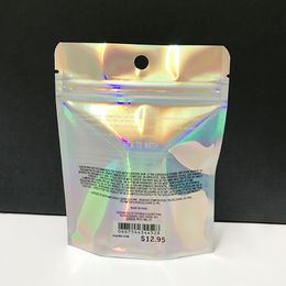 Resealable Plastic Retail Clear Childproof Packaging Bags Holographic transparent Pouch Smell Proof mylar Bag for Dry flowers Customised logo text