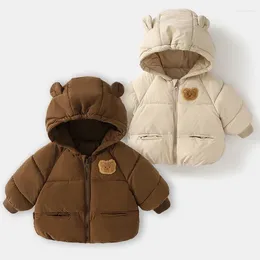 Jackets Baby Thick Down Coat Winter Boys Girls Plush Warm Outerwear Childrens Bear Print Hooded Cotton Parkas Snowsuit 1-6 Y