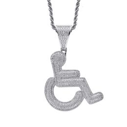 Pendant Necklaces Instagram Mens Necklace Pendant Wheelchair Disabled Personalized Creative Micro Set Zircon Hip Hop Jewelry