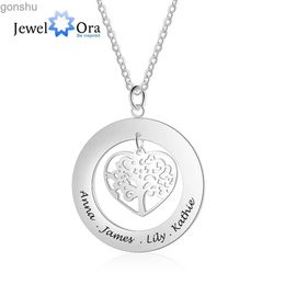 Pendant Necklaces JewelOra Personalised Life Tree Carved Name Necklace Silver Round Customised Necklace and Pendant Family GiftWX