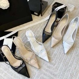 Top Quality Women Pumps High Heels Pointy Bow Mesh Sexy Sandals Fashion Slingback Classic Kitten Heel Designer Single Shoes Big Size 5.5Cm 66