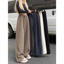 Men's Pants Women's Loose And Slim Wide Leg Casual 2024 Korean Edition Design Feel Elastic Waist Drawstring Cotton Velvet Suit