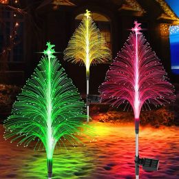 Decorations 14pc Solar Fiber Optic Christmas Tree Lights 7 Color Changing Xmas Tree Garden Light Waterproof Lawn Garden Patio Lamps Decor