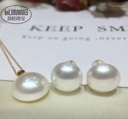 Chains Nature White Sounth Sea Pearl Coin MABE 18k PendantEARRINGS 1314mm Whole Beads FPPJ16734119
