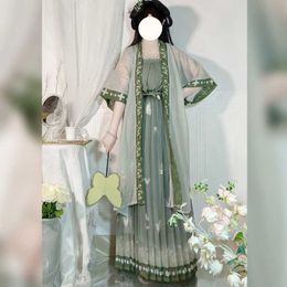 Ethnic Clothing Chinese Hanfu Summer Dress 3PCS Set Tea Green Flowing Maxi Dress Chinese Ancient Women Embroidery Dress Costume