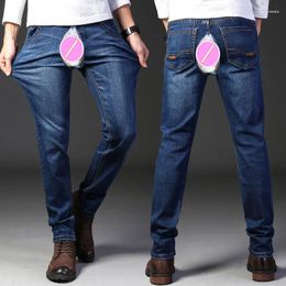 Women's Panties Winter Fleece Padded Jeans Men's Outdoor Sex Pants Invisible Sexy Open Crotch Trousers Fetish Mens Crotchless Exotic