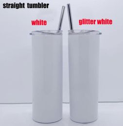 New arrived 20oz glitter sublimation straight skinny tumbler 600ml stainless steel slim tumbler with metal straw lid vacuum coffee4495669