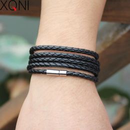 Charm Bracelets Xqni Brand Black Retro Wrap Long Leather Bracelet Men Bangles Fashion Sproty Chain Link Male With 5 Laps Drop Delivery Otjen